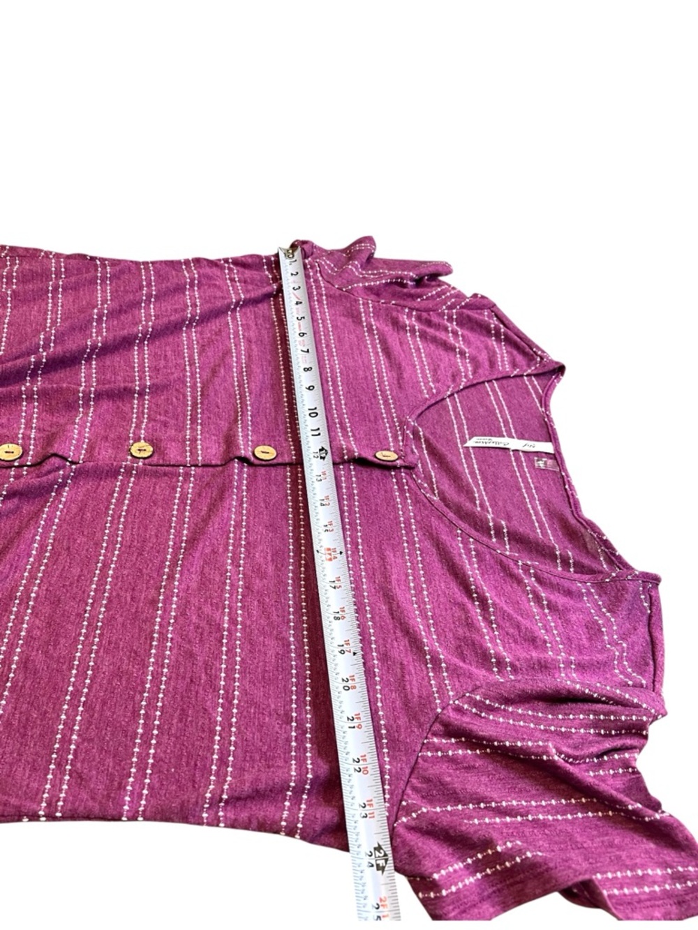 NY Collections Button Down Top Short Sleeve Tie Front, Purple & White, Size 2X - Picture 6 of 8